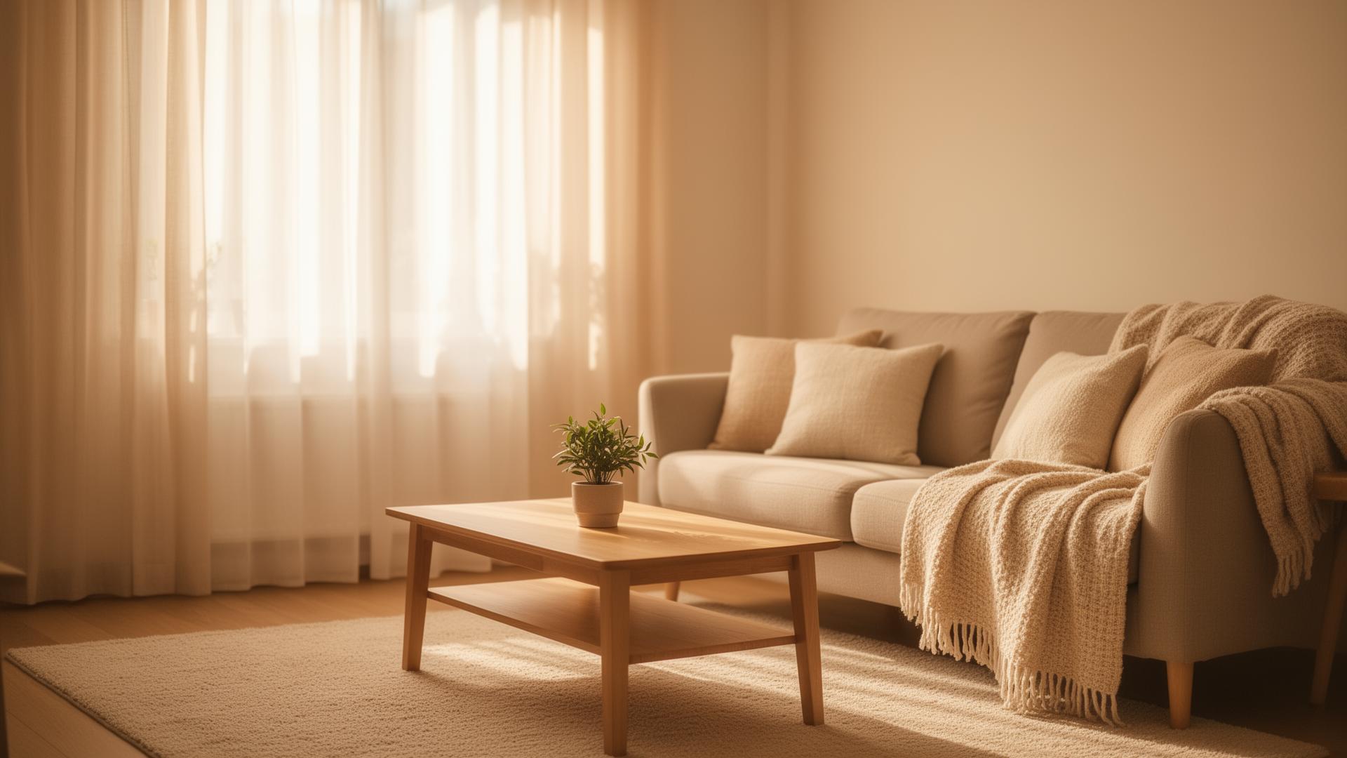 A calm, peaceful living space bathed in warm natural light